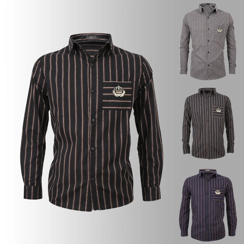 

2022 Autumn and Winter New Men's Striped Long-sleeved Shirts Fashion Slim Shirts Business Casual Shirts