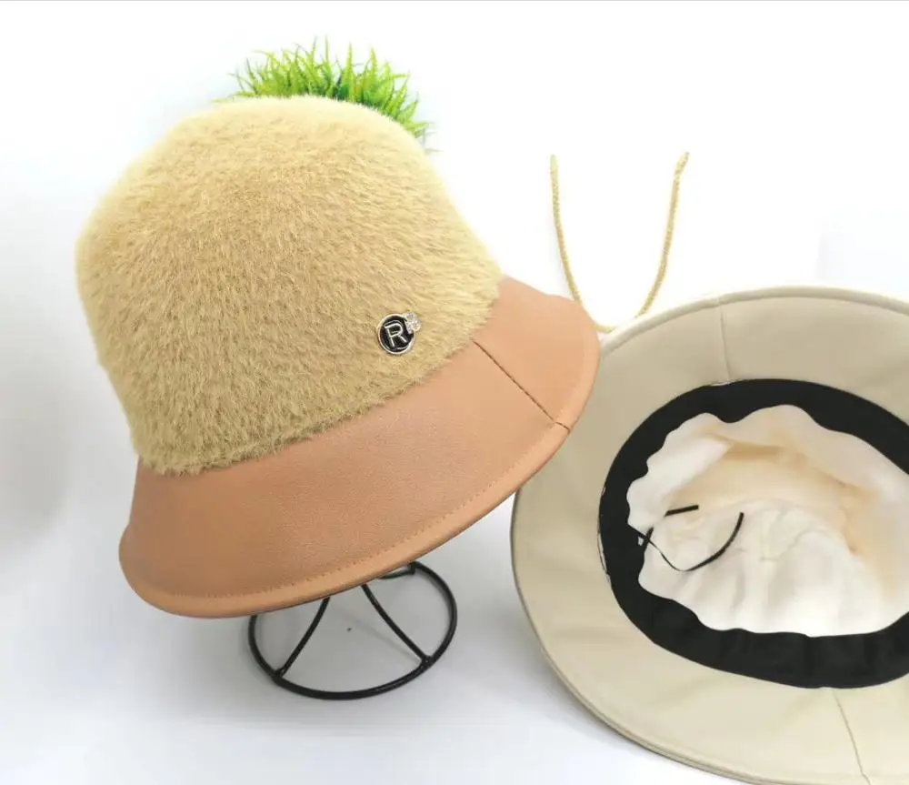 Fisherman hat female autumn and winter wild hat street face-lift small imitation mink warm British basin hat