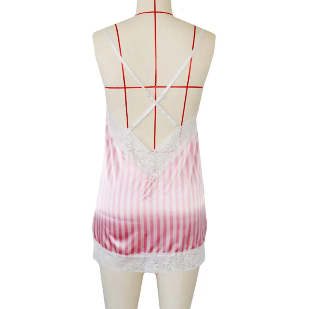 

New Lady Lace Satin Striped Nightdress Fashionable and Comfortable i Skin-friendly Pink Striped Floral Lace Striped 04*