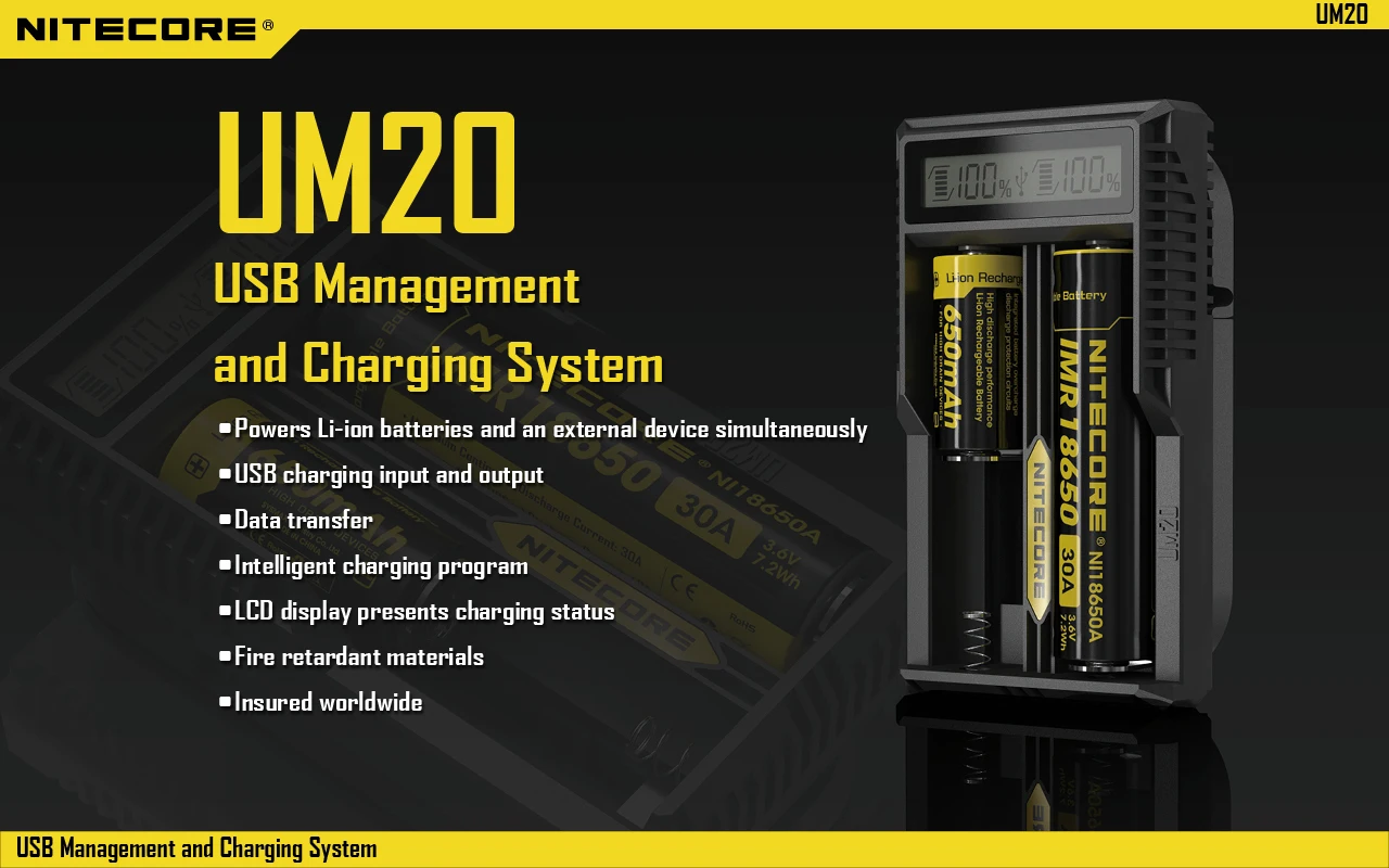 Nitecore UM2 UM4 ЖК-дисплей QC2.0 USB зарядное устройство UM10 UM20 18650 18350 16340 14500 анти короткая схема литий-ионная батарея зарядное устройство s