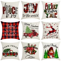 christmas cushion cover red and black buffalo plaid pillow covers 18x18 inches xmas decorations elk tree linen pillowcase