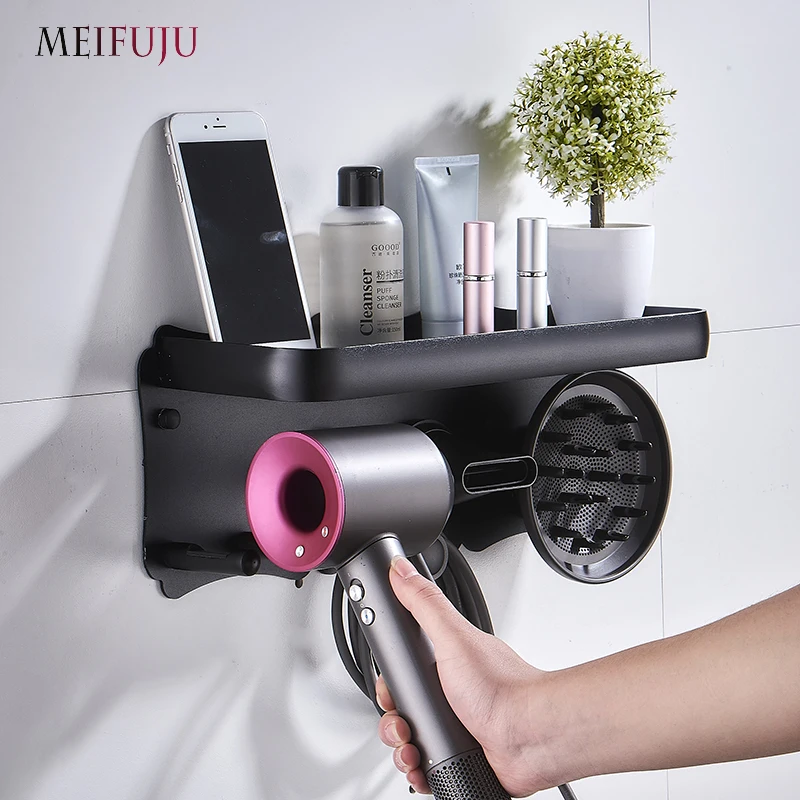 Настенный держатель для волос Dyson настенный черный серебристый сушки волос|Полки