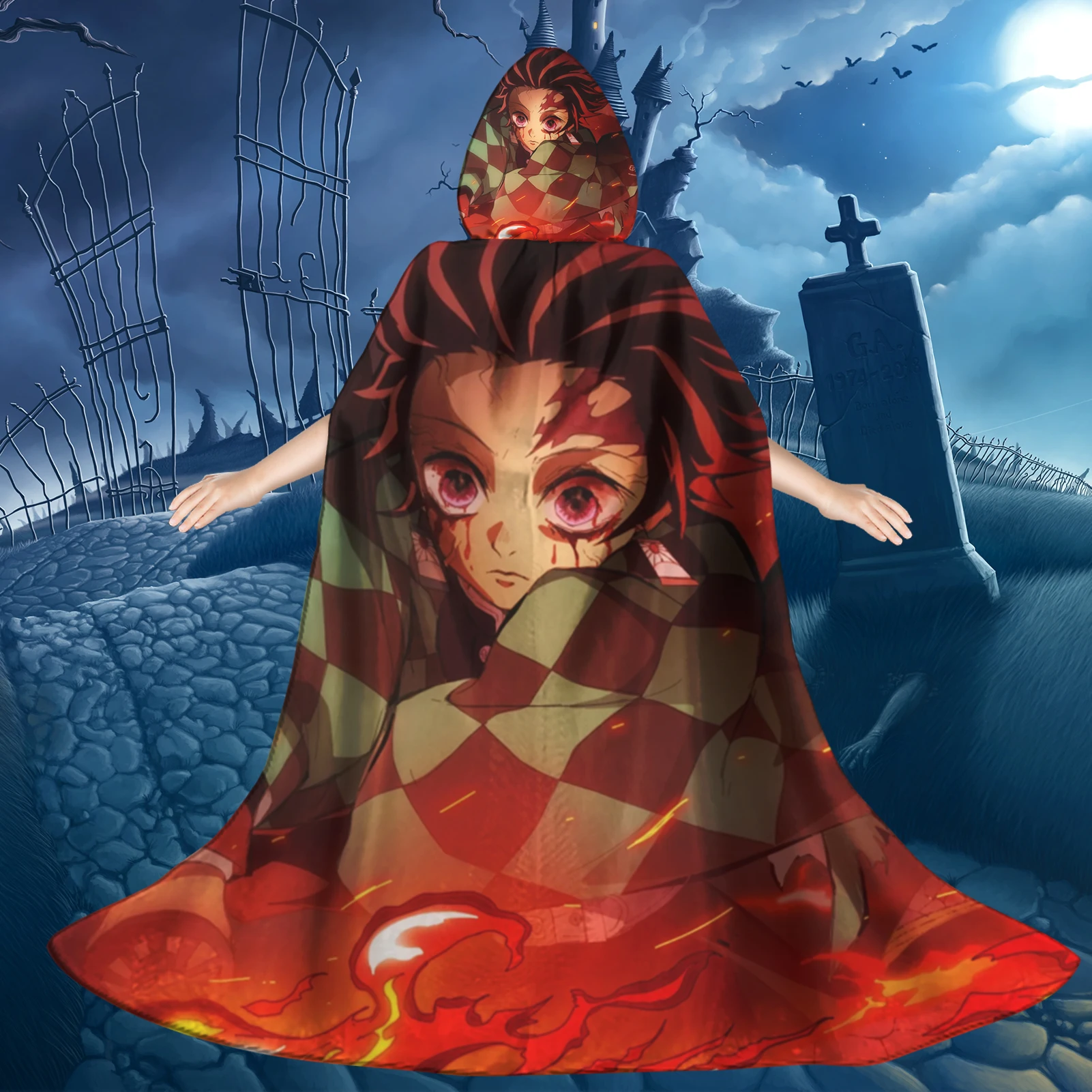 

Devil's Blade Anime Desgin Fashion Hooded Cloak for Halloween Party Decor Children Cosplay Costumes with Hood Amazing Gift Kids