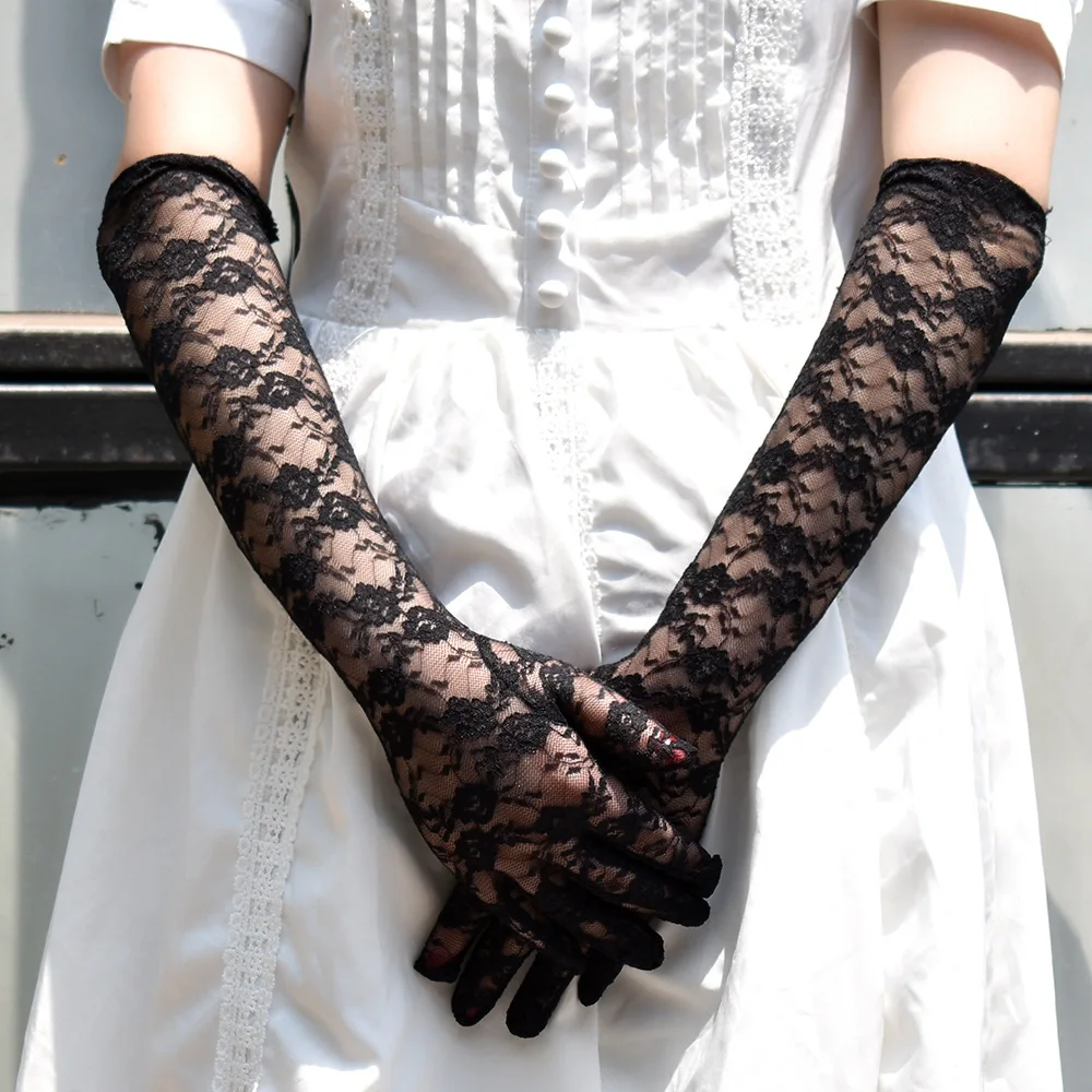 Lace Sexy Gloves Women Grace Thin Breathable Sunscreen Driving Club Party Prom Dancing Cosplay Dress Glove Long Sleeve G115