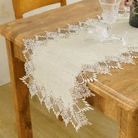 natural table runner modern linen tablecloth lace embroidered tv cabinet dust cover home wedding table decoration runner table