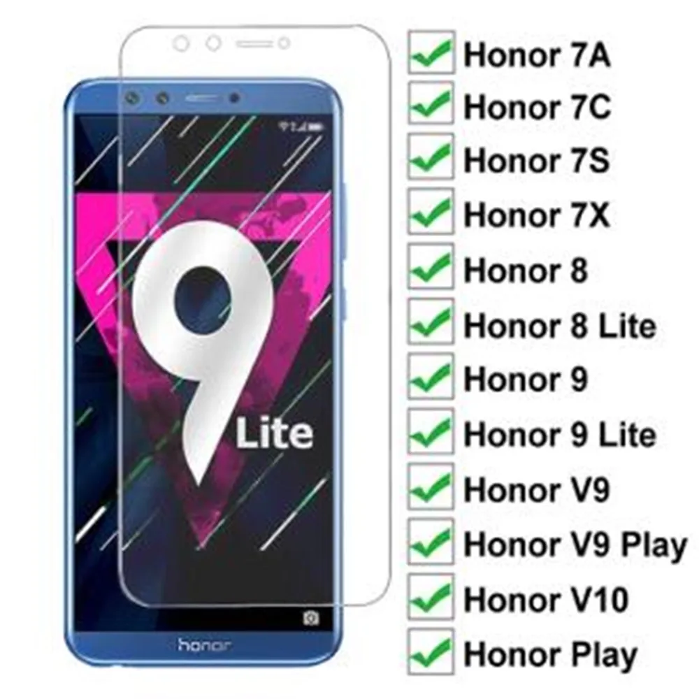 

9H hardness Tempered Glass For Huawei honor 8 9 Lite V9 Play view 10 V10 Screen Protector Honor 7X 7A 7C 7S Protective Glas Film