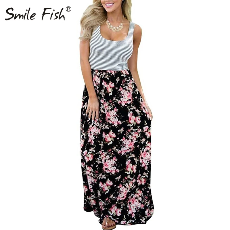 

Summer Striped Dress Robe Mujer Short Sleeve O-Neck Long Maxi Dress Beach Loose Casual Women Dresses Pockets XXL GV577