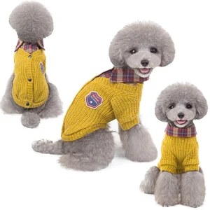 Шерстяной вязаный свитер для собак классический джентльменский английский дизайн стиль зимняя теплая одежда для собак малого и среднего размера клетчатый домашний питомец