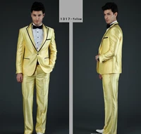 jeltonewin classic yellow satin groomsmen wear groom tuxedos men suits for wedding party best man blazer 2 pieces costume homme