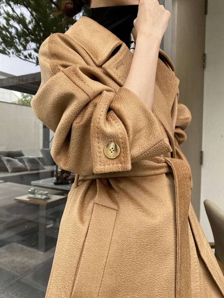 

2021 new high-end camel water handmade cashmere coat double-sided wool medium and long woolen coat
