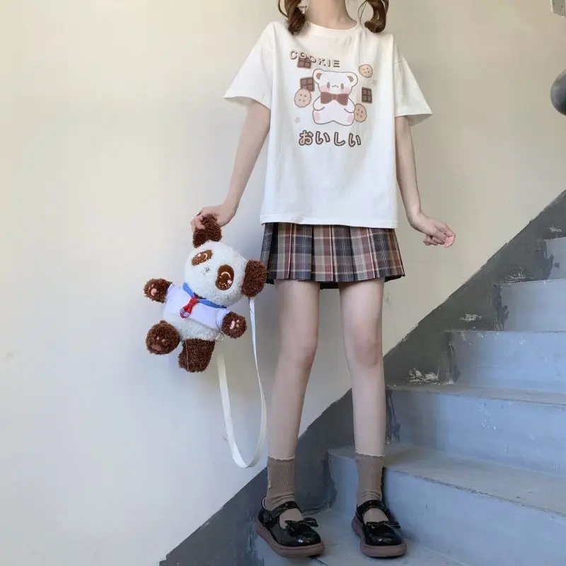 

Cute Bear Print T Shirt Summer Women Kpop T Shirt Black Funny Ladies Gothic Tops Tee Loose Harajuku Punk High Street T Shirts