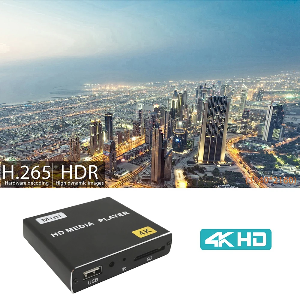 

Mini 4K HD Media Player With USB Supports HDMI-Compatible Horizontal And Vertical Sn U Disk SD Playback For Car Advertising Demo