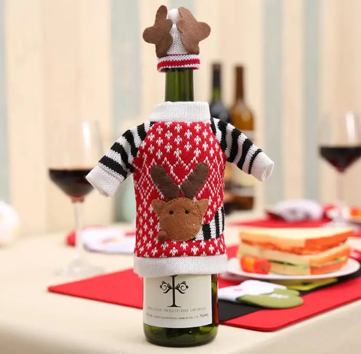 

Christmas Red Wine Covers Bottle Cover Indoor Decoration Antler Hats Tops Suits Kitchen Dinner Christmas SN1188