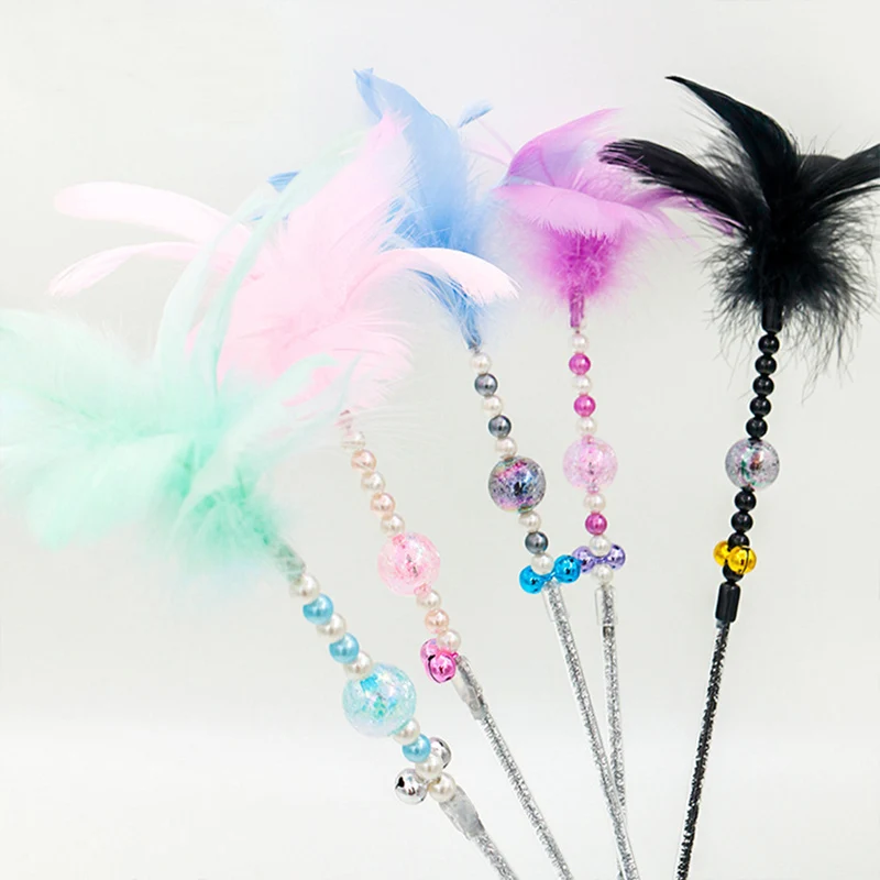 

Steel Wire Feather Toys for Cats Interactive Kitten Feather Bell Cat Toys Tease Stick Wand Funny Pet Product for Kitty 1