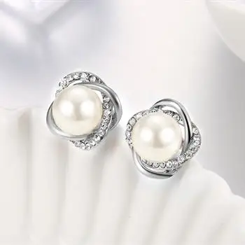 

Pearl Flower Earrings Women Stud Earrings Elegant Jewelry for Party Gift