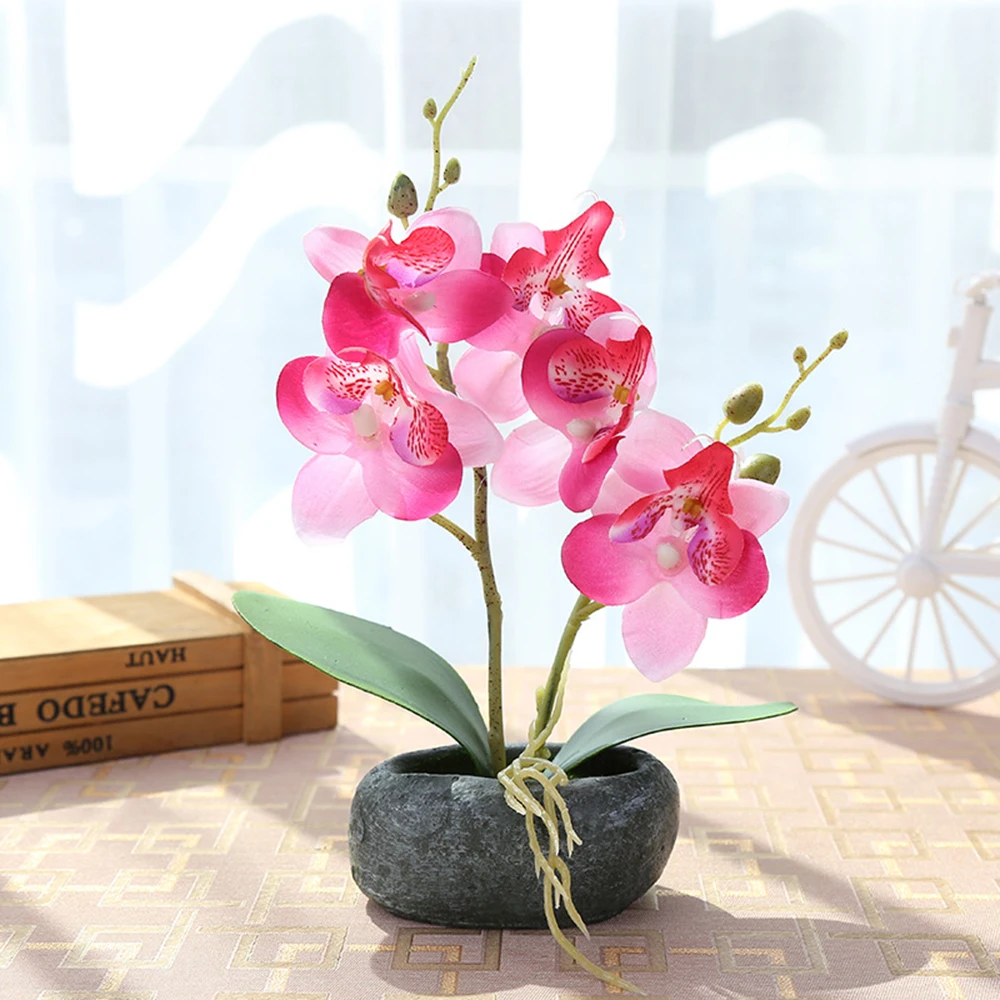 Artificial Butterfly Orchid Potted plants silk Flower with Plastic pots moss Home Balcony Decoration vase set wedding Decorative