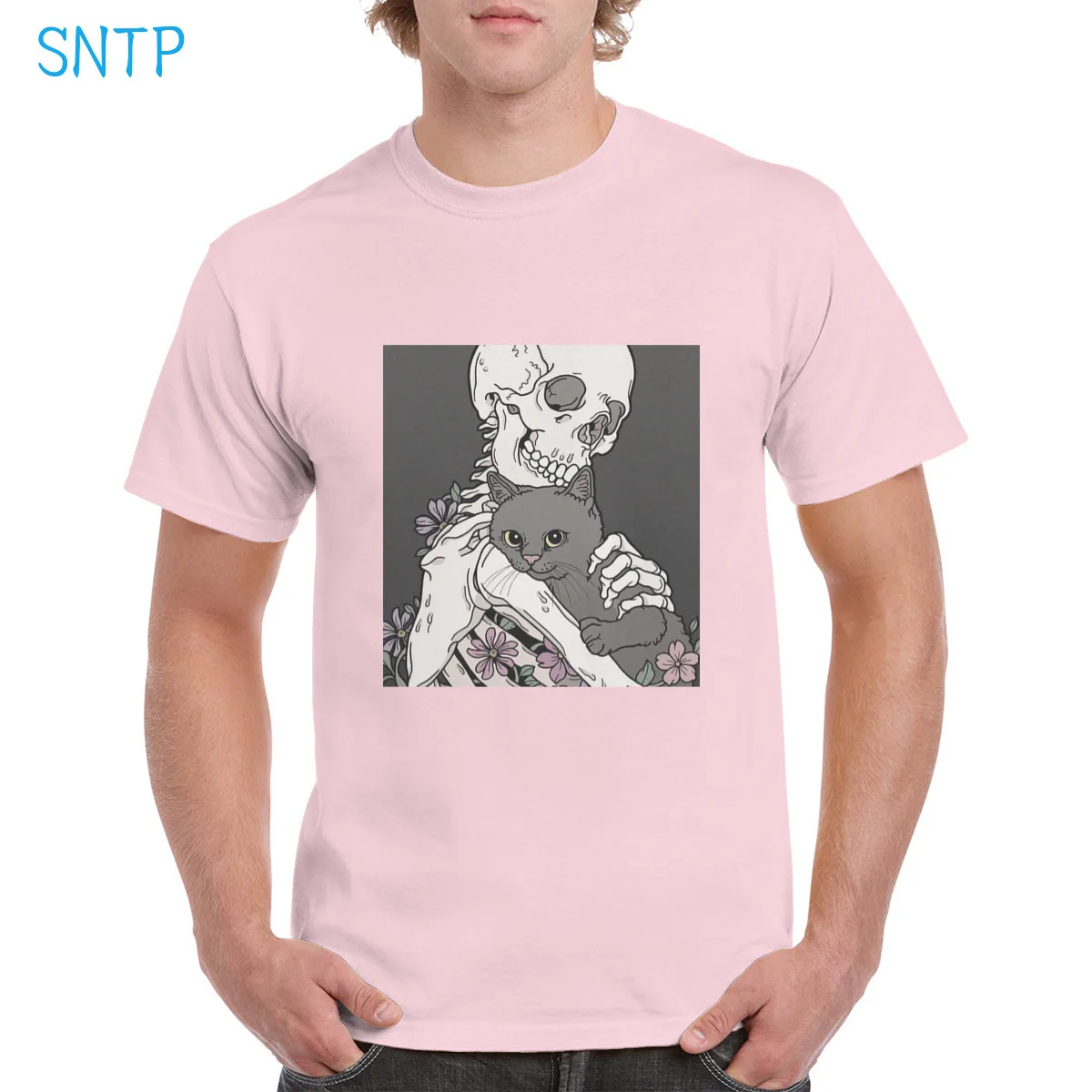 

100% Cotton Funny Demon Skeleton Hug Fosient Cat t shirt women Halloween Graphic Top Streetwear Soft Oversized Tee Man T-Shirt