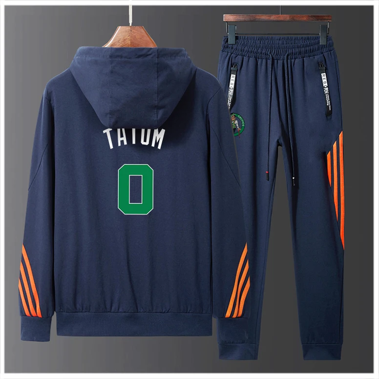 

Men New American Basketball Jersey Clothes #0 Jayson Tatum Boston Celtics Cool Sweatshirt Hoodies Jacket Two Piece Set Zipper
