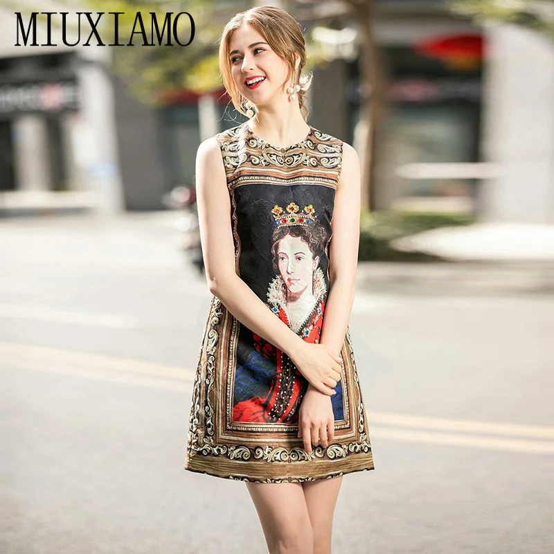 

MIUXIMAO 2020 Fashion Runway Fall Casual Dress Women's Sleeveless Tank Luxury Women Diamonds Vintage Dress Women vestidos