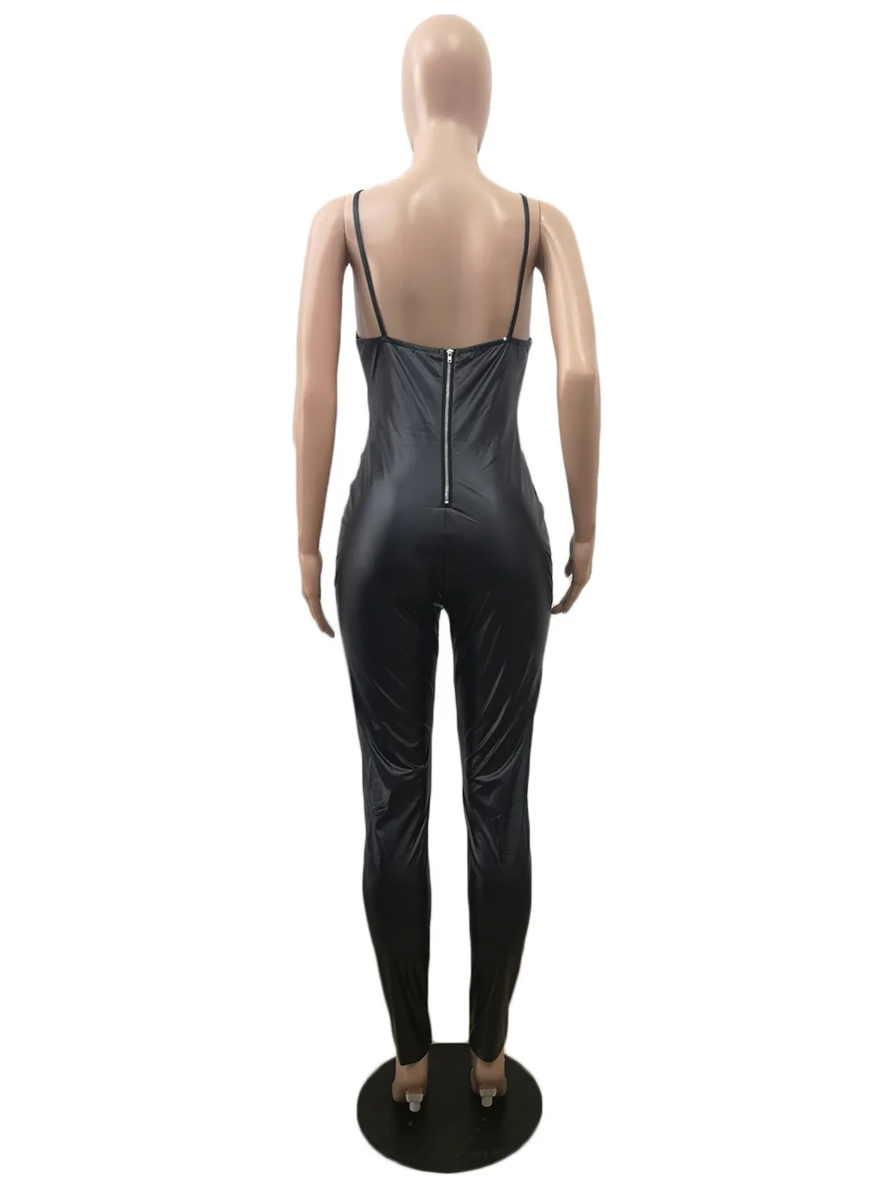 

Women Summer Strap Jumpsuit Sleeveless Sexy Pu Leather Overalls Backless Bandage Jumpsuit Sexy Skinny Club Romper