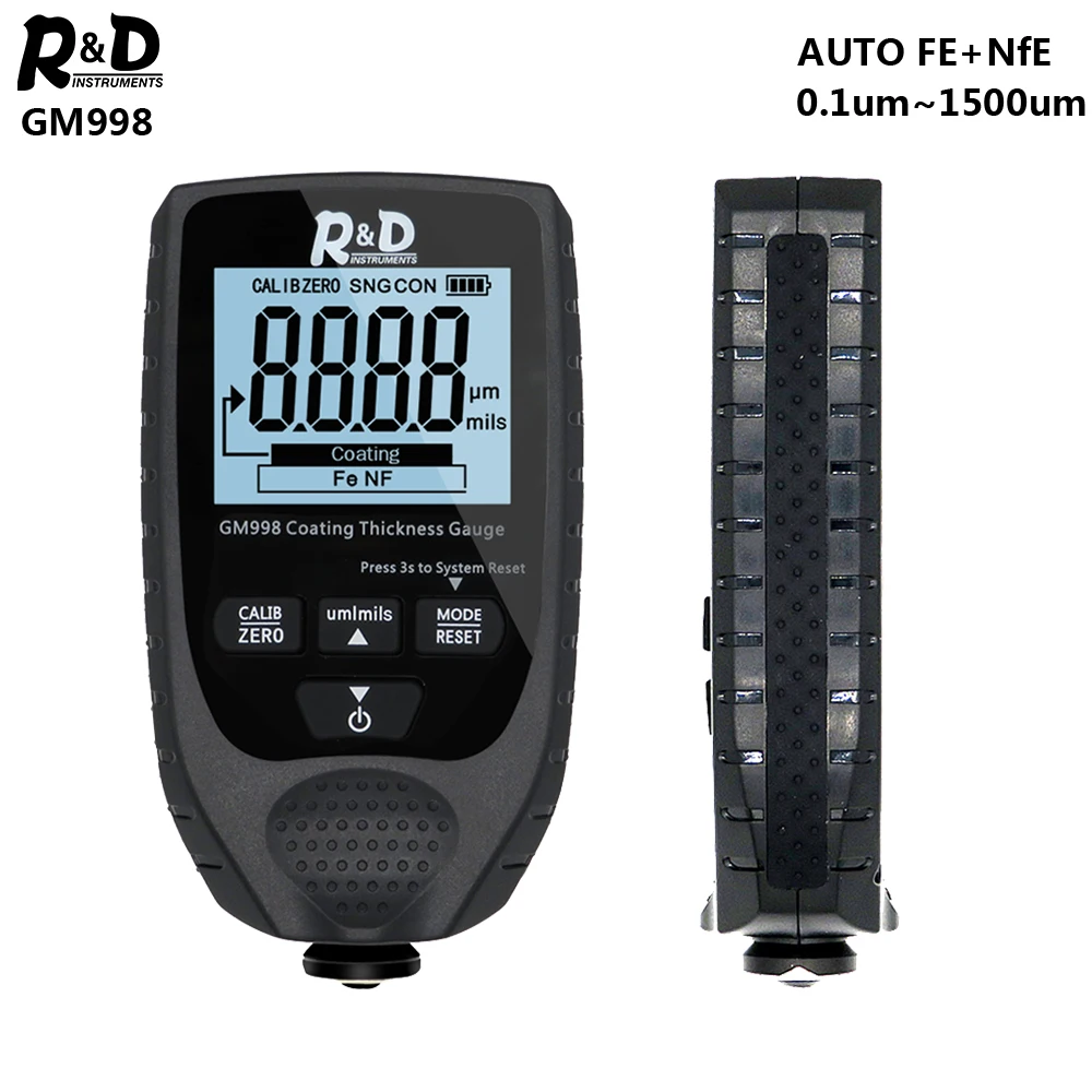 Full Black R& D автомобильный измеритель толщины покрытия краски автомобиля из металла с гальваническим покрытием толщина тестер метр 0-1500um Fe& NFe зонд GM998 - Color: Full Black