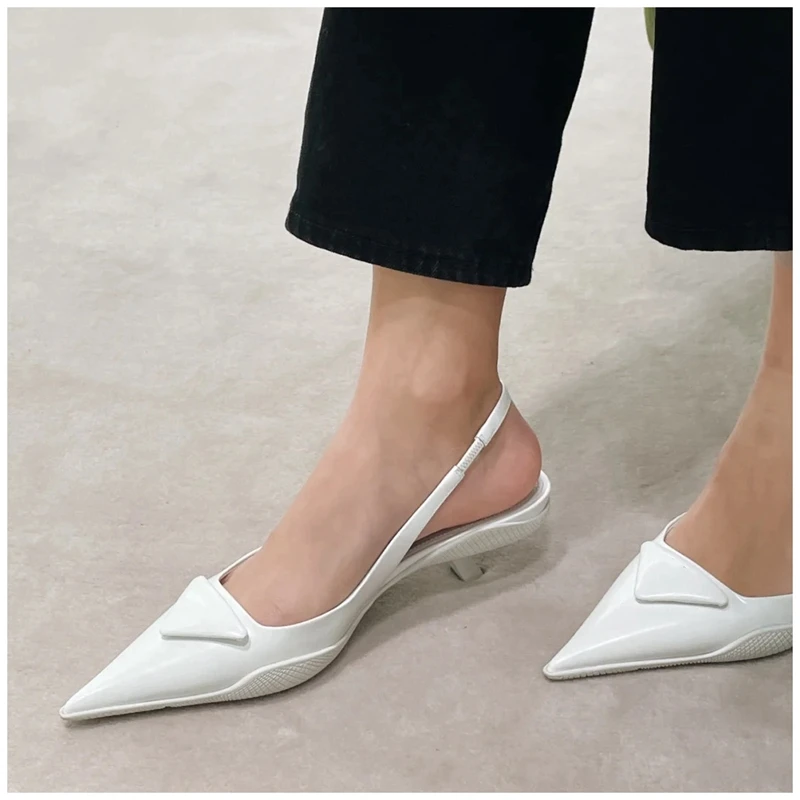

2021 New Spring Fashion Women Shoes Slingback Elegant Pointed Toe Slip On Mules Shoes Thin Low Heel Dress Outdoor Sandalias