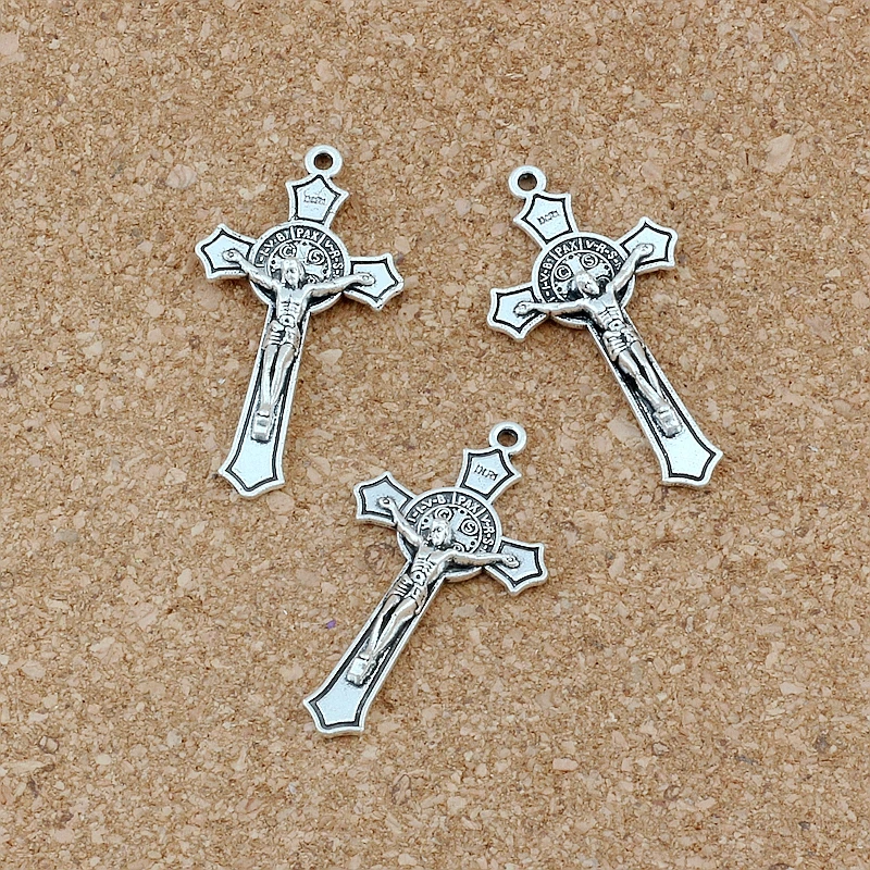 100Pcs Saint Benedict Medal Jesus Christ Cross Alloy Charm Pendants For Jewelry Making Earrings Necklace DIY Accessories