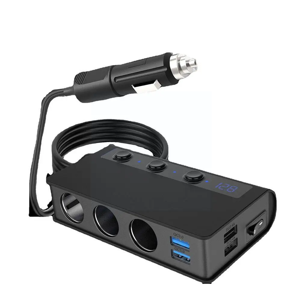 

Car Cigarette Lighter Qc3.0 Fast Charge Car Charger 180w Car On-off With Power Usb Splitter 3-socket Car 4-port Charger Z0j6