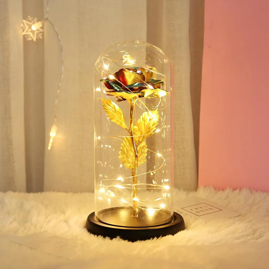 

New Rose Glass Dome Lights Enchanted Rose Artificial Flower Rose Perfect Women Wedding Valentine's Day Anniversary Night Lights