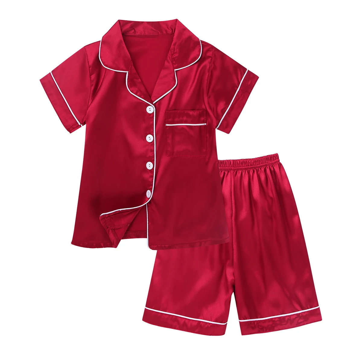 

Oyolan Unisex Kids Boys Girls Clasic Silk Pajamas Outfit Short Sleeve Tops with Shorts Set Children Sleepwear Loungewear Summer