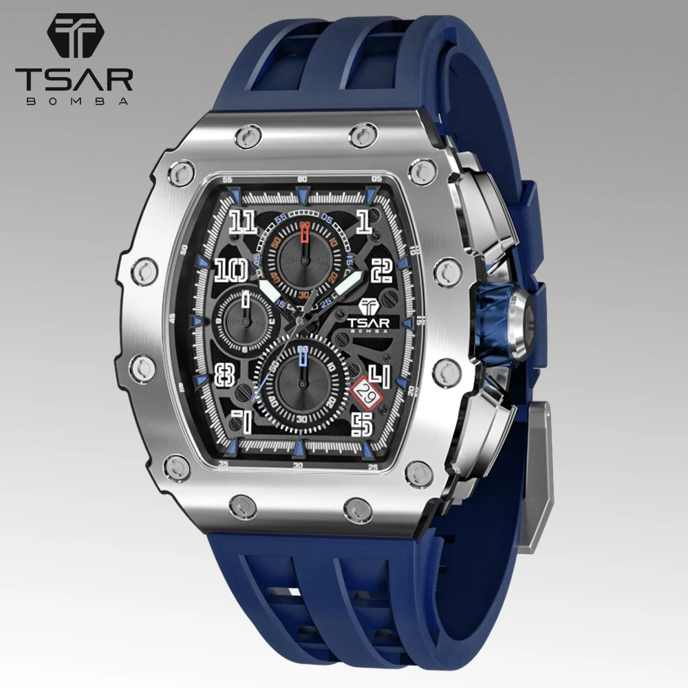 TSAR BOMBA Men Watch 2021 New Luxury Brand Waterproof Sport Wristwatch Stainless Steel Chronograph Watch for Men