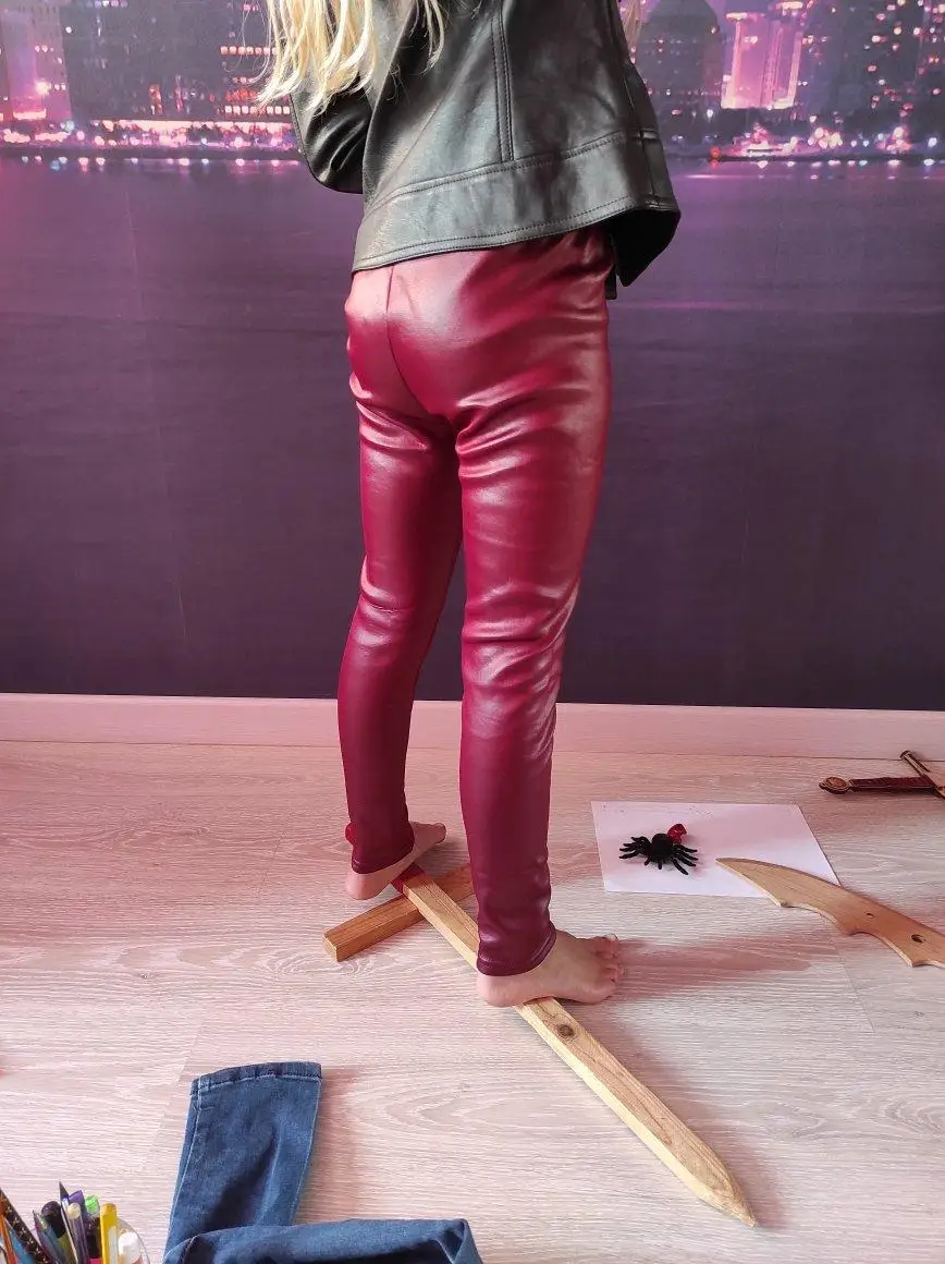 Faux PU Leather Autumn Winter Kids Pants for Girls Thick Warm  Leggings Children's Boys Trousers Clothing