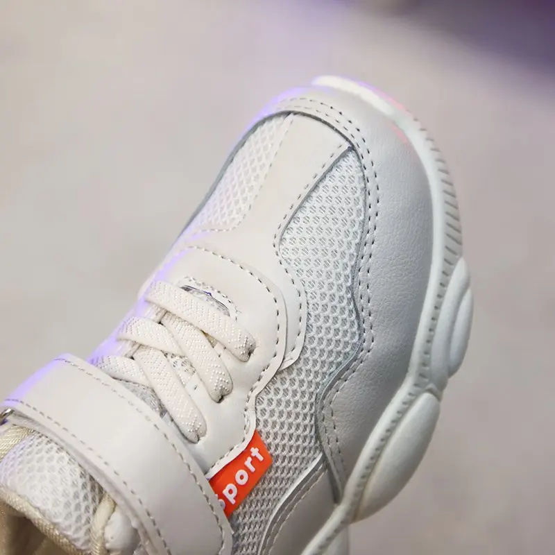 

Autumn 2020 new fashion mesh breathable anti slip Beige casual sports shoes for Girls White Shoes Boys' shoes