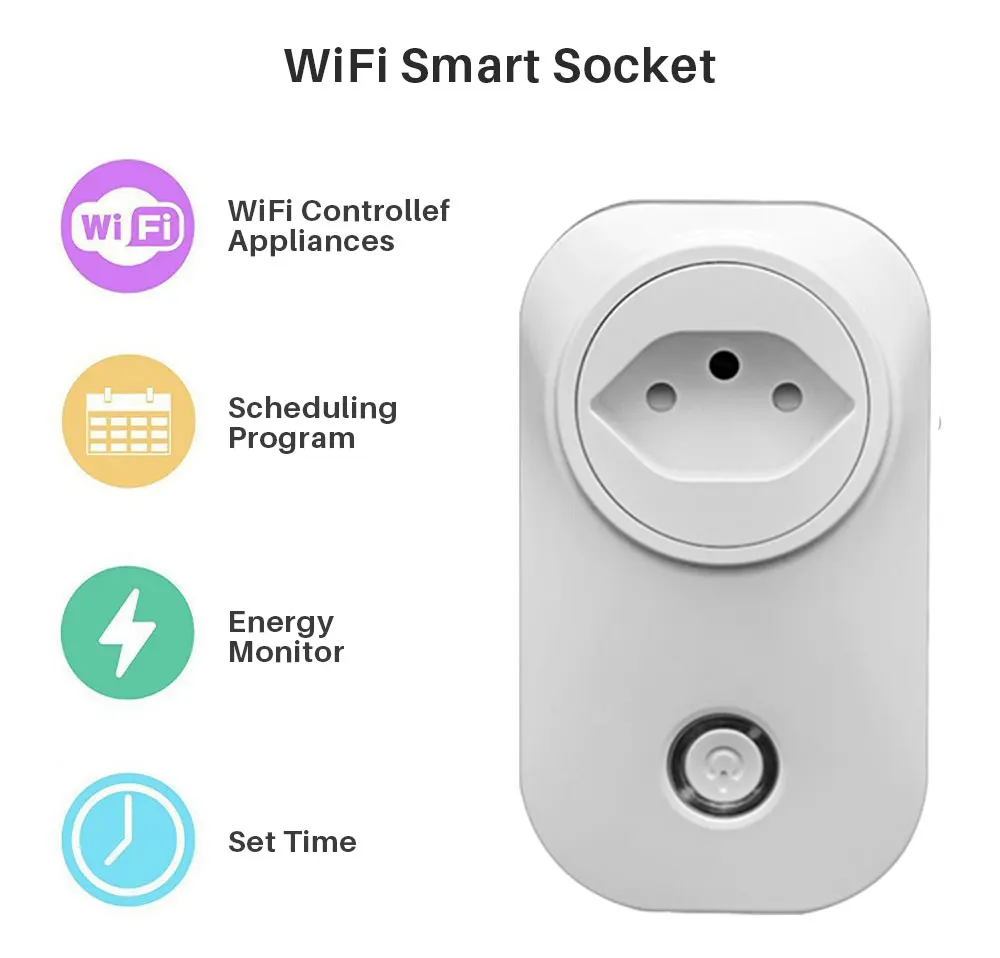 Умная розетка WiFi, бразильский стандарт, с монитором энергии, розетка с несколькими разъемами, управление с помощью приложения, работает с Alexa Google Assistant