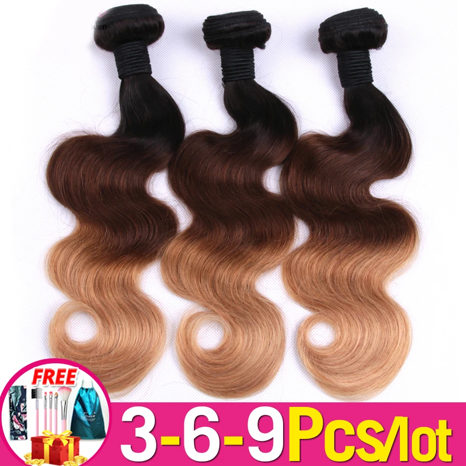 3-6-9 Pcs Bulk Sale Honey Blonde Brazilian Body Wave Human Hair Weave Ombre 1B/4/27 1B/4/30 Blonde Jarin Remy Hair Free Shipping