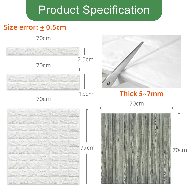 

3D Brick Wall Stickers DIY Decor Self-Adhesive Waterproof Wallpaper For Kids Room Bedroom 3D Wall Sticker Brick