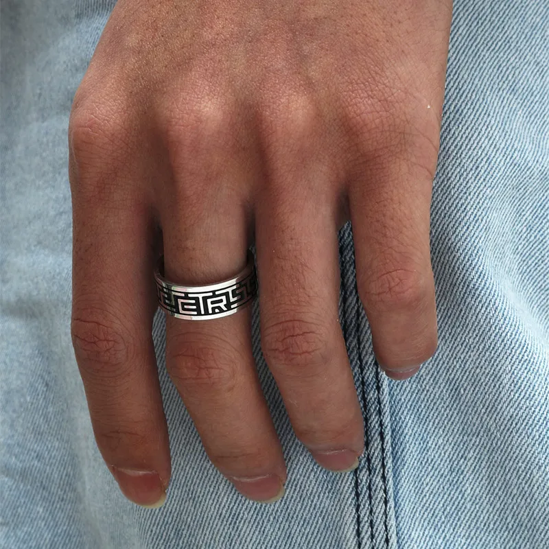 

8mm Chineese Buddhism Maxim Titanium Steel Rings for Men Cool Punk Hiphop Men Rings Party Holiday Daily Nightclub Jewelry