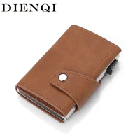 dienqi genuine leather mens wallet rfid business card holder hasp bifold slim mini wallet male magic smart wallet walet brown