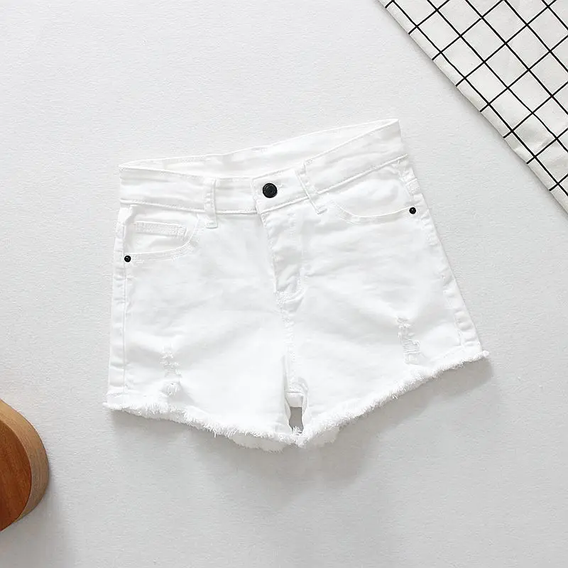 

Newest Black/White Women Denim Shorts Ripped Stretch Summer Autumn Jeans Streetwears High Quality Middle Waist Hot Short S182