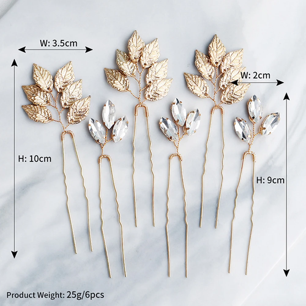 Flower Bridal Hair Pins Jewelry Silver Gold Women Ornaments Handmade Simple Leaves Accessories |
