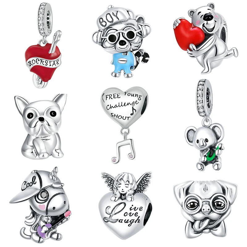 Подвеска серебряная 925 оригинальная гитара хип-хоп енот бульдог медведь с