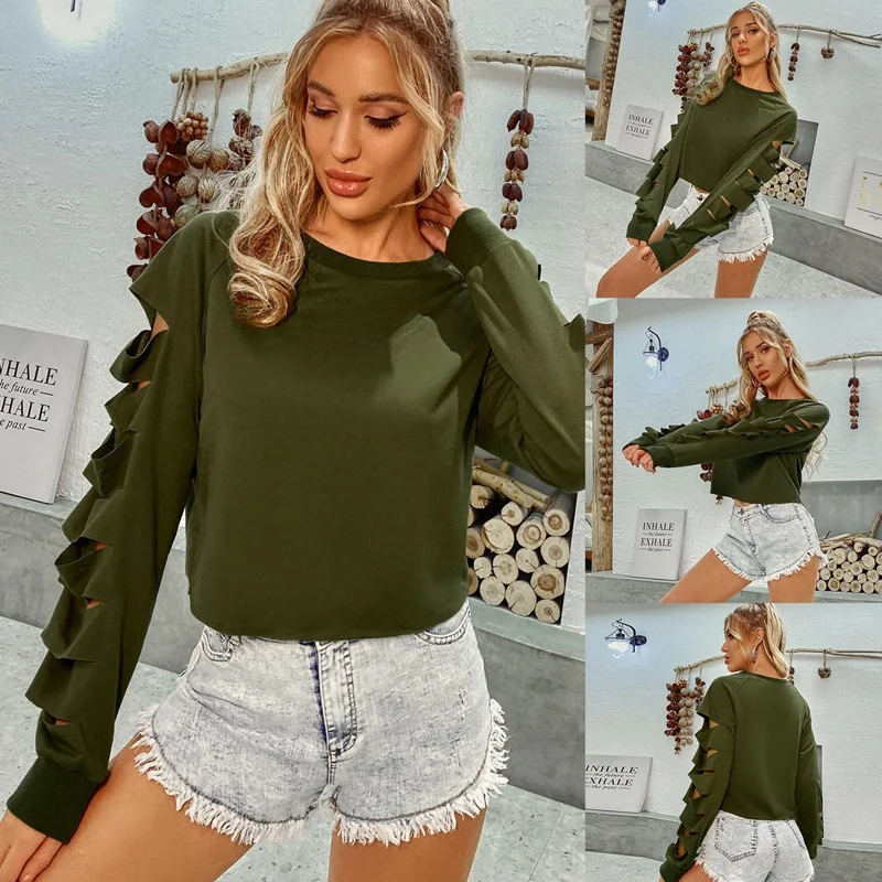 

Cropped Hoodie Autumn Women Hoodies Hollow Out Long Sleeve Hooded Sweatshirt Sexy Short Pullover Tops