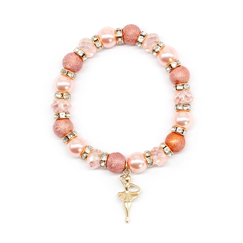 

Gothic Fashion Crystal Bead Bracelet Round Pink Glass Ball Hand Chains Vintage Metal Angel Armbanden Voor Vrouwen Birthday Gift