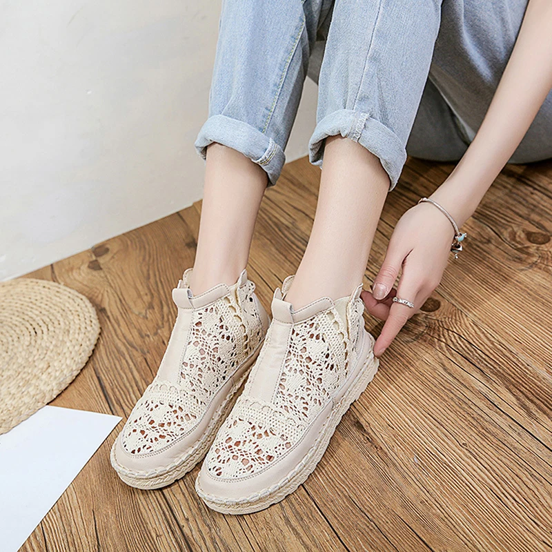 

2020 Summer Forest Art Casual White Shoes Lace Embroidery Lace Flat Female New Shoes Tide White Flats For Women Ladies Shoes