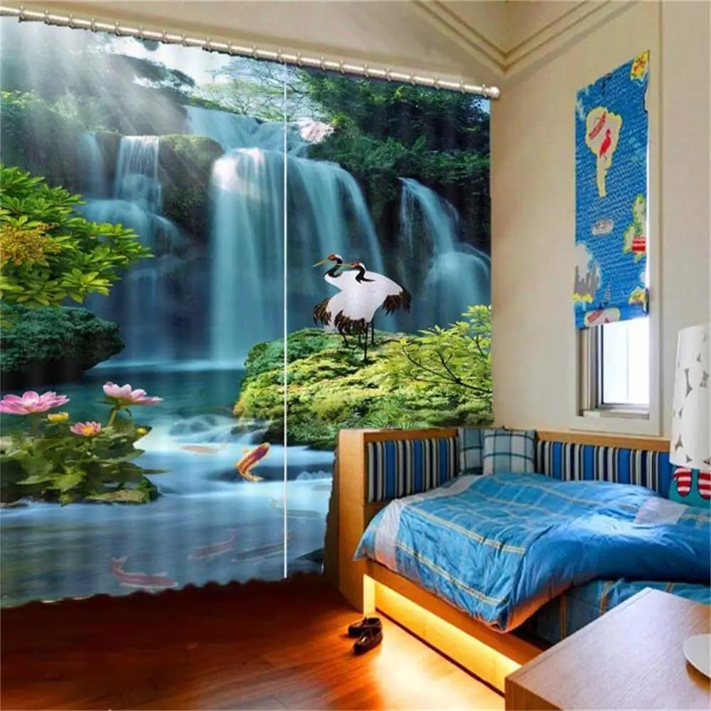 

3D stereoscopic curtains Waterfall water landscape blackout curtains for Bedroom living room window cortains 2019