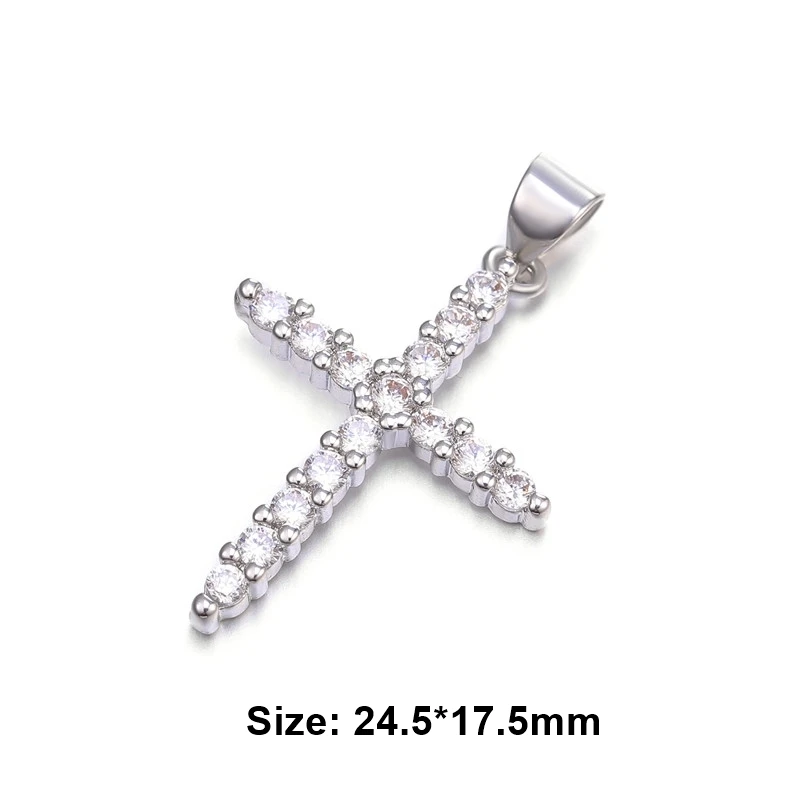 White Gold Juya Micro Pave Циркон Религиозная Христианская подвеска в форме Креста для ручной работы Иисуса христианского браслеты Изготовление ювелирных ожерелий - Окраска металла: White Gold