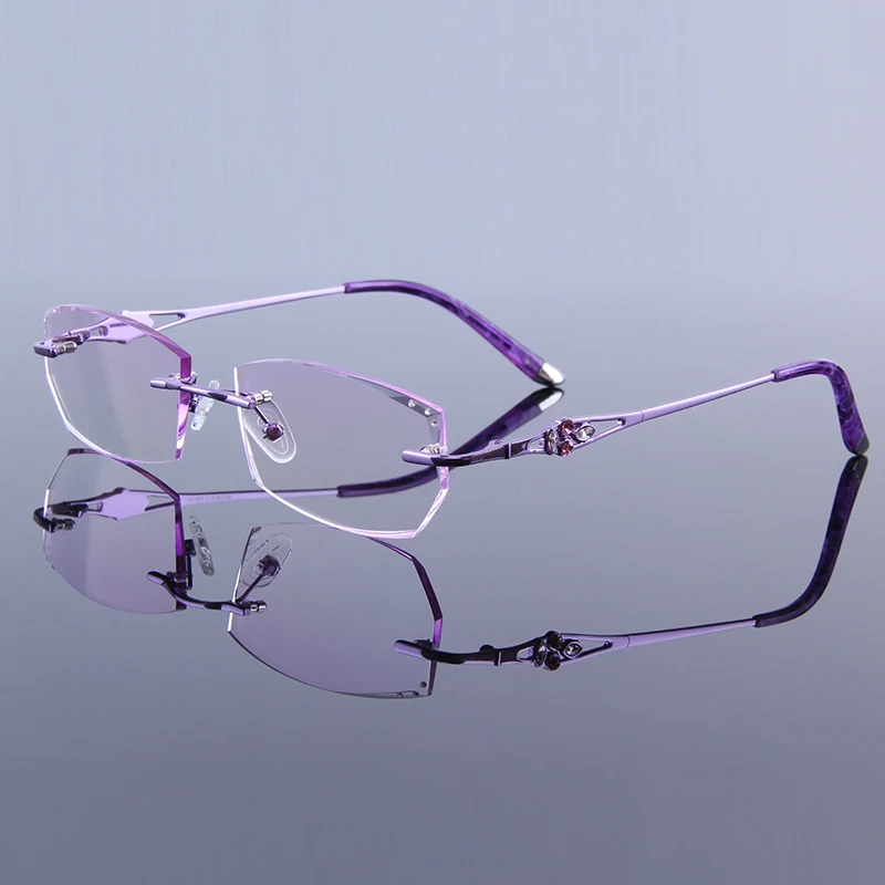 Purple Модные тонированные очки для чтения, женские элегантные стразы, очки без оправы+ 0,5~+ 4,0, очки для дальнозоркости, женские Q2605 - Цвет оправы: Purple