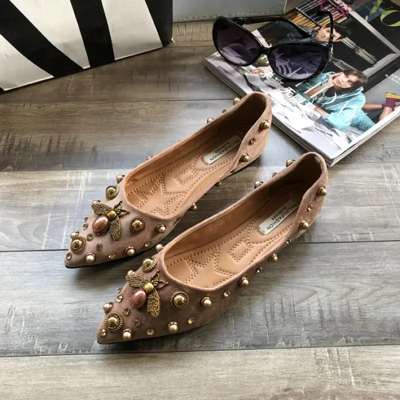 

SWYIVY Women Flats Shoes Crystal Bee 2020 Spring Autumn Pointed Toe Woman Loafers Casual Shoes Women Flats Slip-On Shoes
