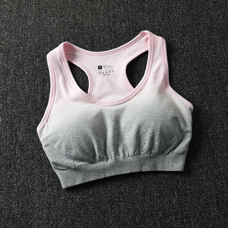 light pink bra Спортивный комплект, тренировочная одежда, женские бесшовные Легинсы+ спортивный бюстгальтер, 2 предмета, спортивная одежда, женская спортивная одежда, бесшовный комплект для йоги с эффектом омбре - Цвет: light pink bra