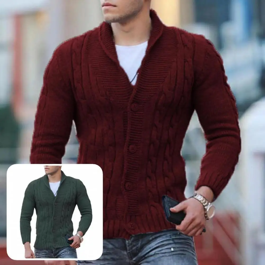 

Twisted Texture Stylish Turn Down Collar Winter Sweater Coat Stretch Men Sweater V-neck for School